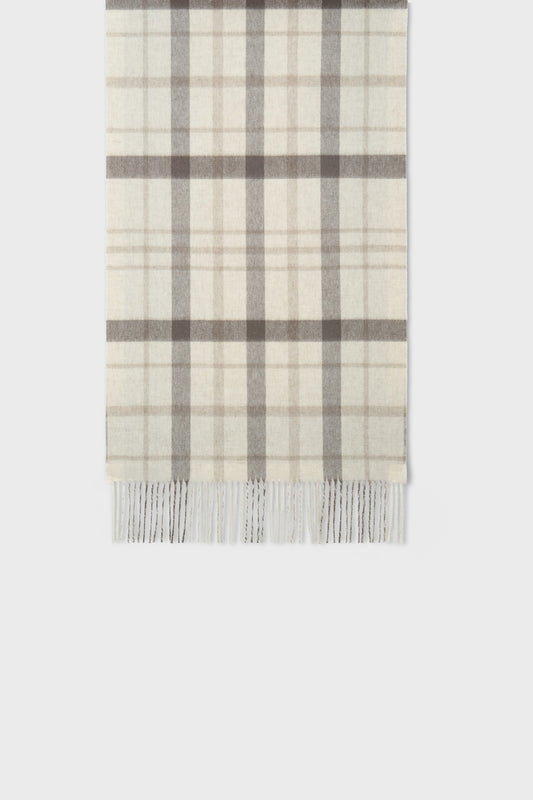 Plaid scarf with fringe on a white background