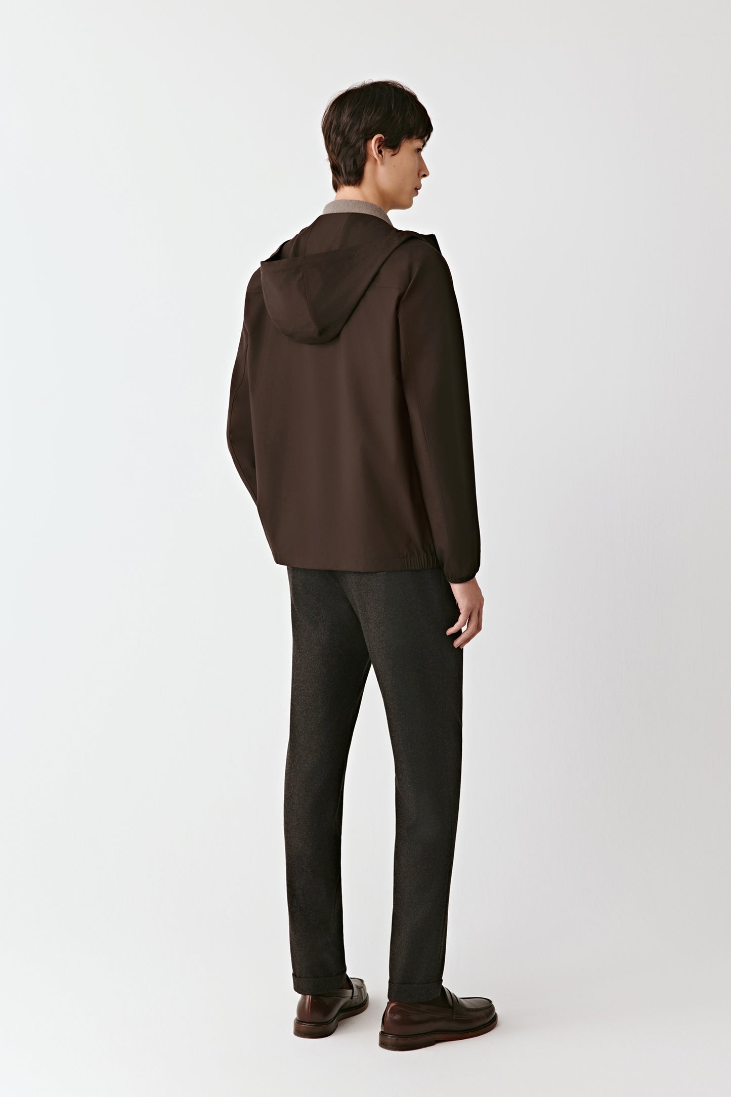 Hooded Jacket in Light Worsted Wool and Silk