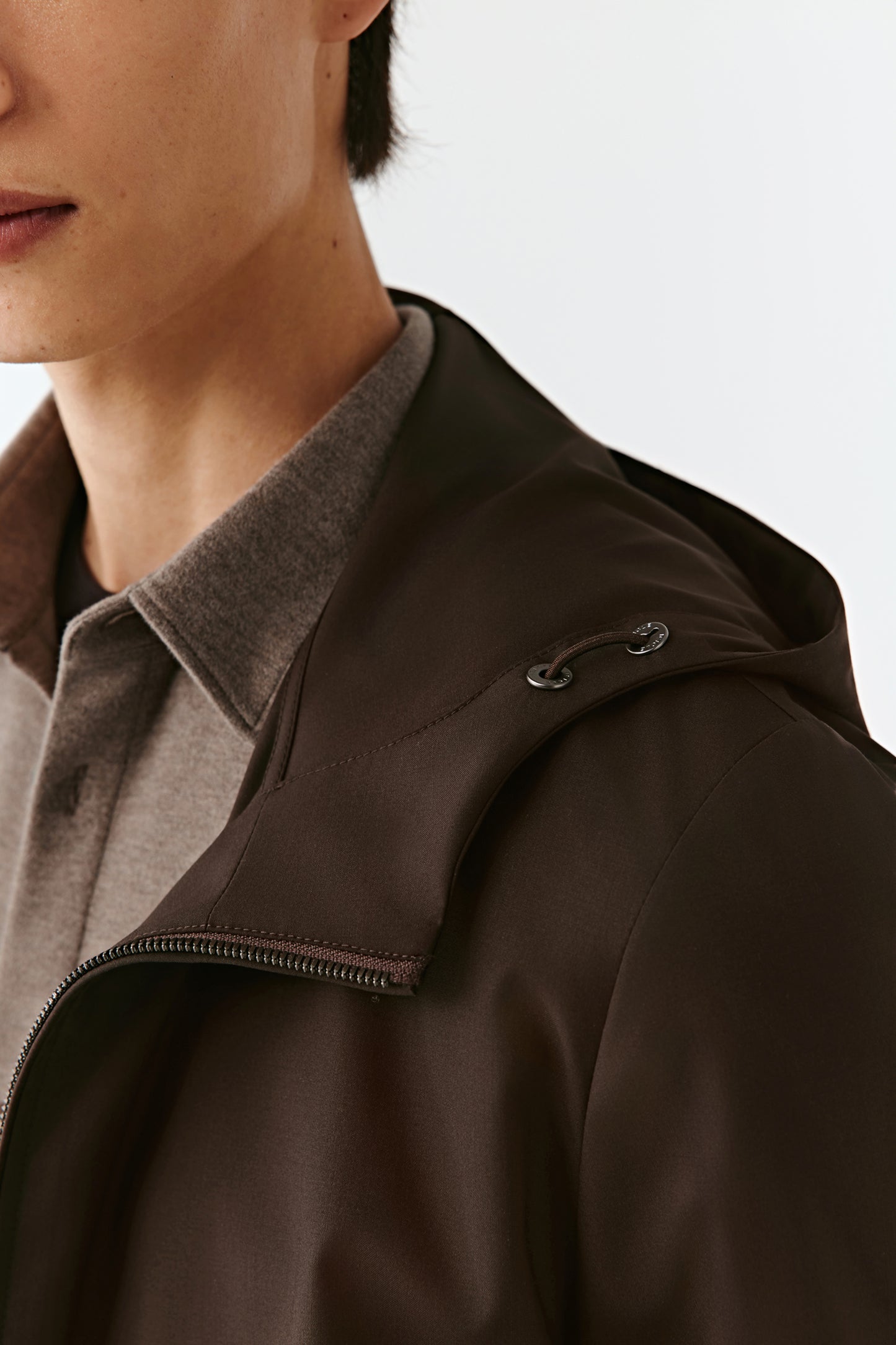 Hooded Jacket in Light Worsted Wool and Silk