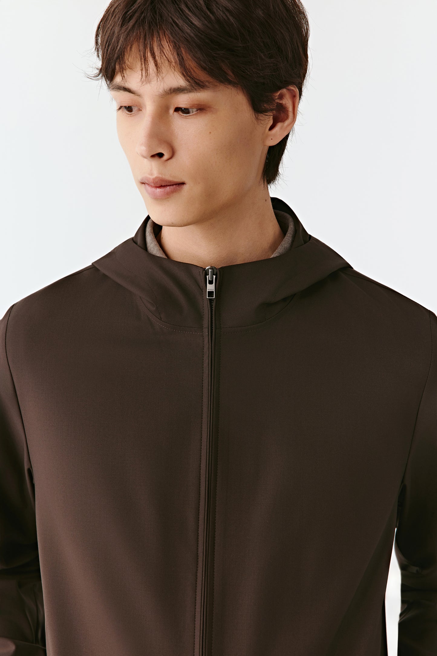 Hooded Jacket in Light Worsted Wool and Silk