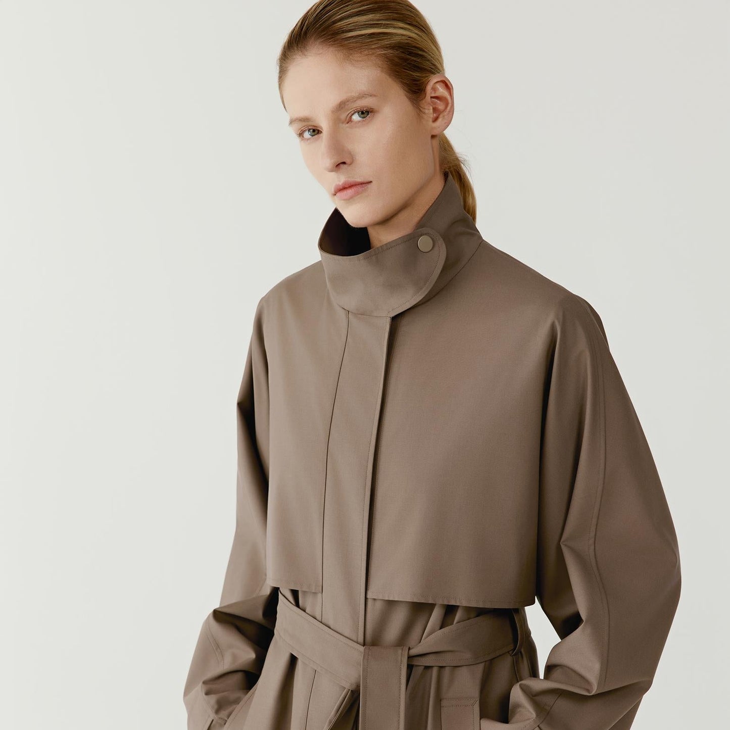 DEW Single-Breasted Trench Coat in Wool and Silk