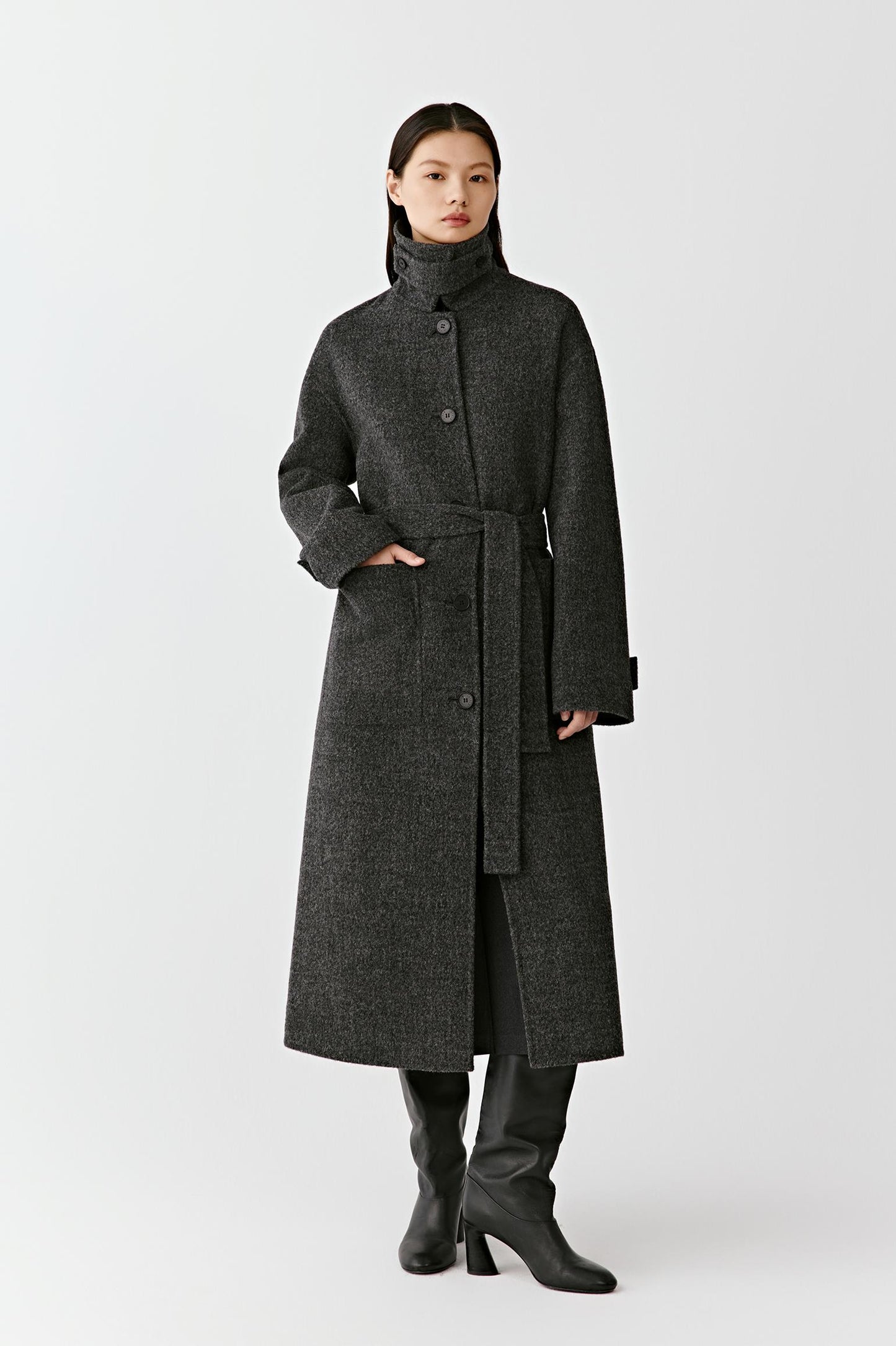 Belted Coat in Boiled Alpaca Tweed