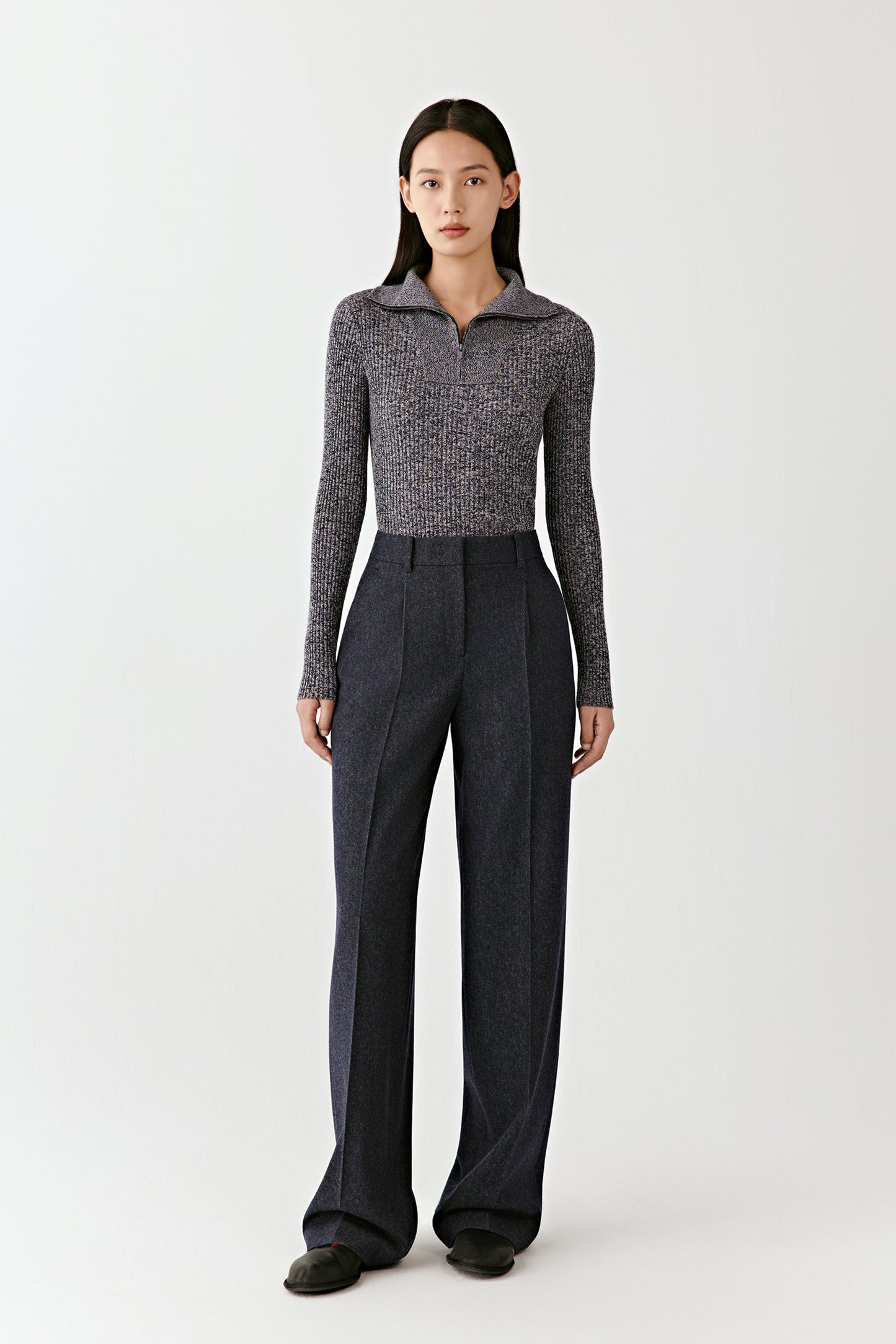 Zipped-collar Pullover in Twisted Wool