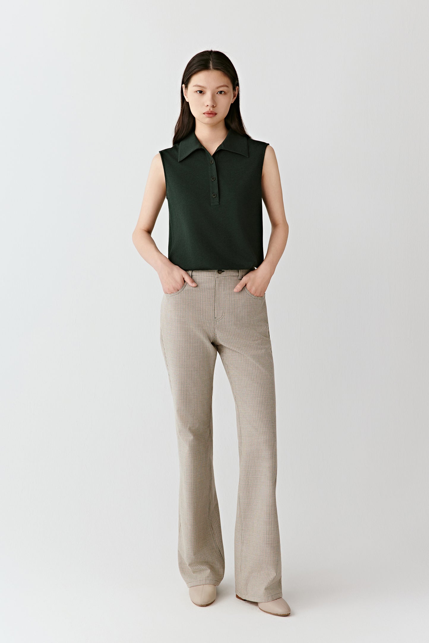 Sleeveless Polo Top in Cotton, Wool and Silk