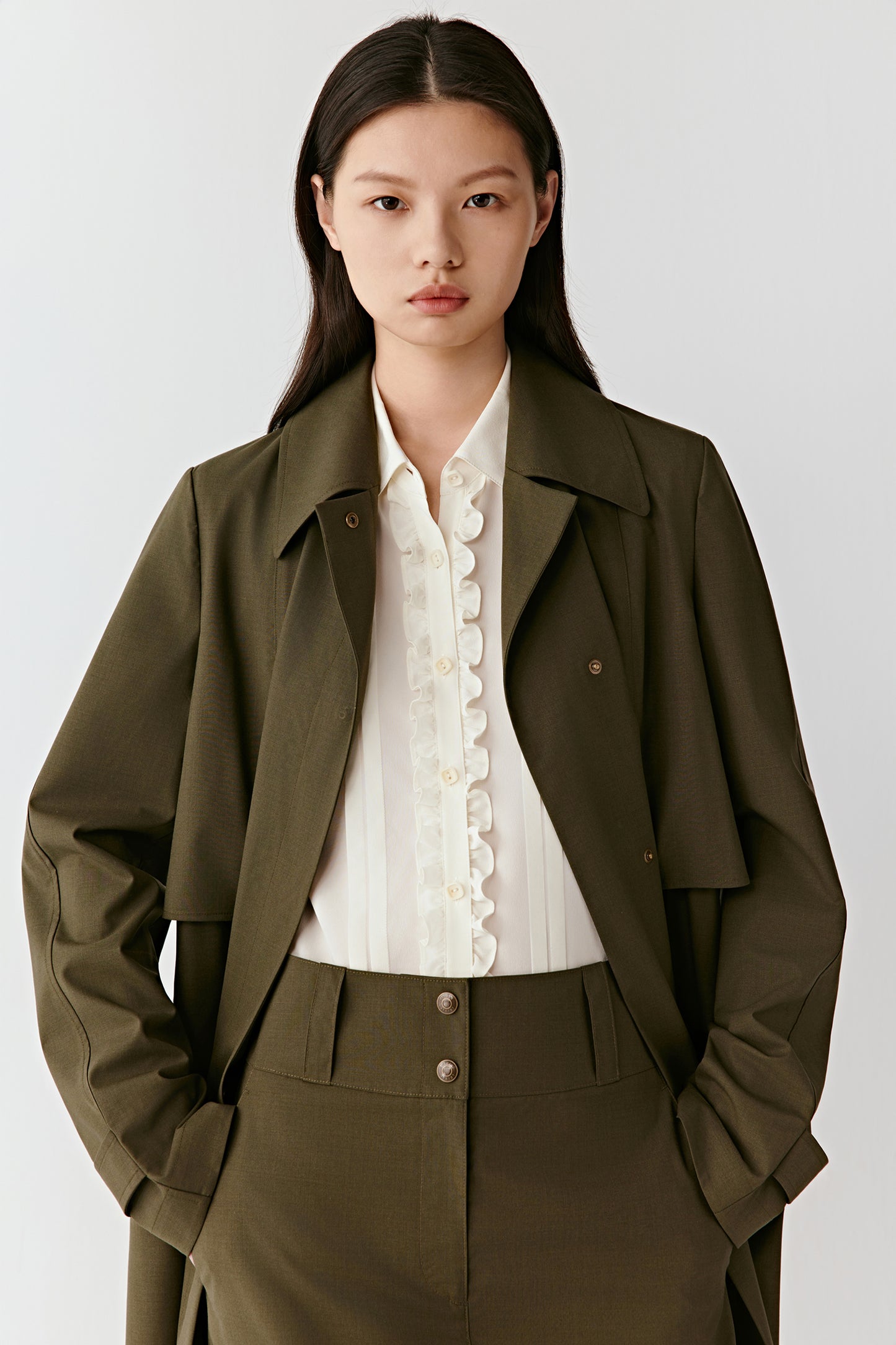 DEW Trench Coat in Wool and Silk