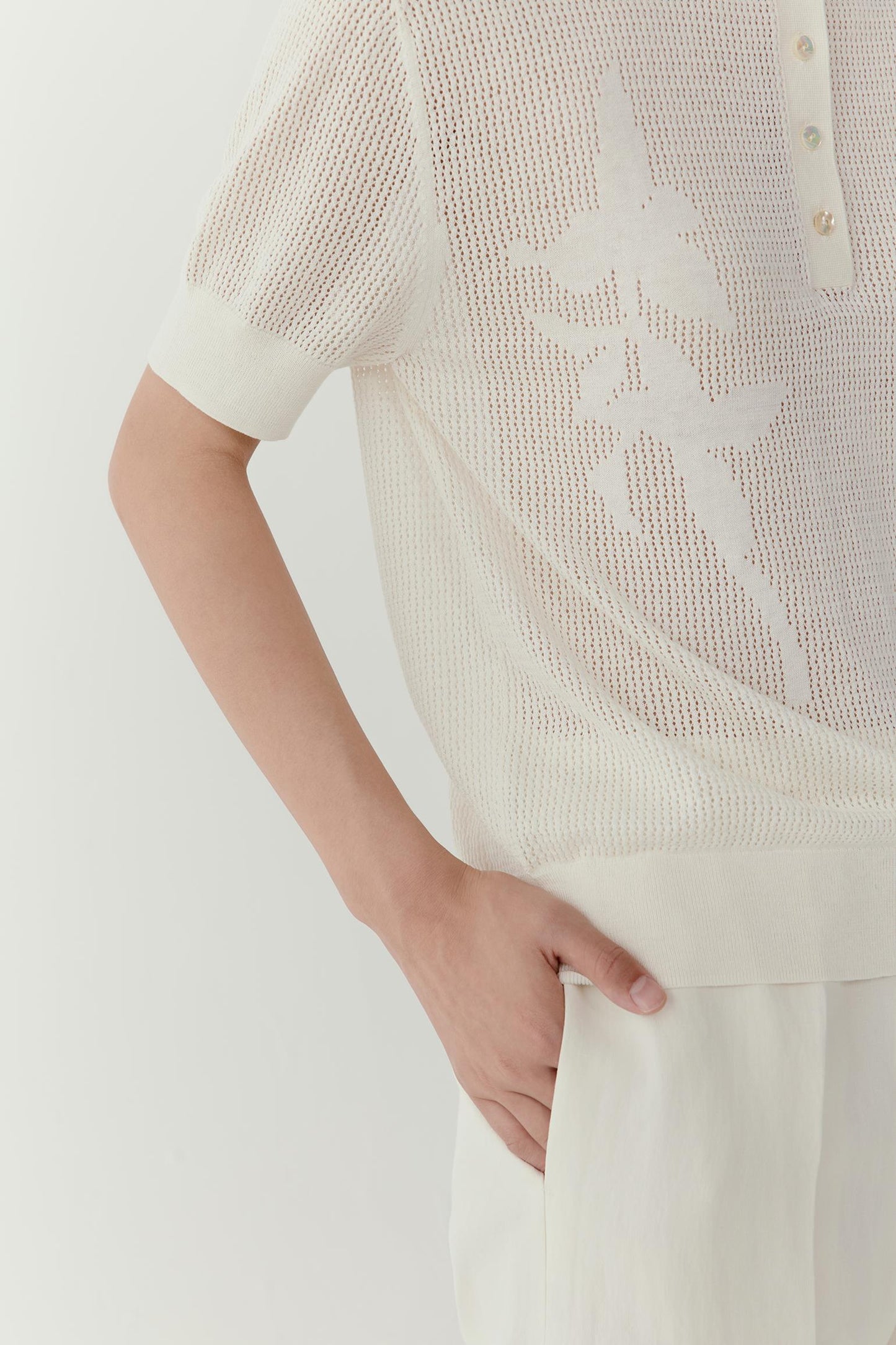 Top en soie et coton texturé