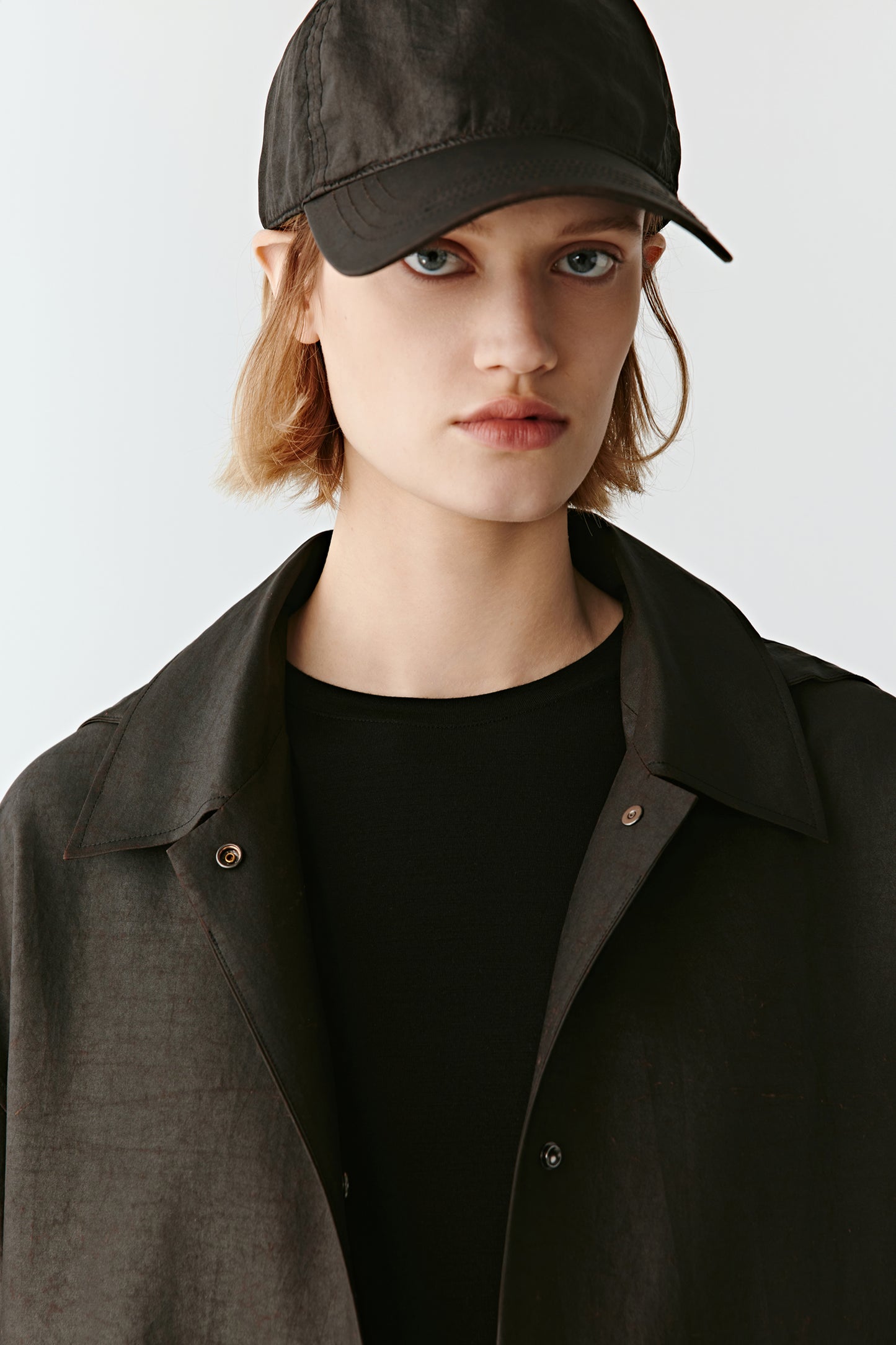 Close-up of the collar and shoulder showing the texture and stitching.