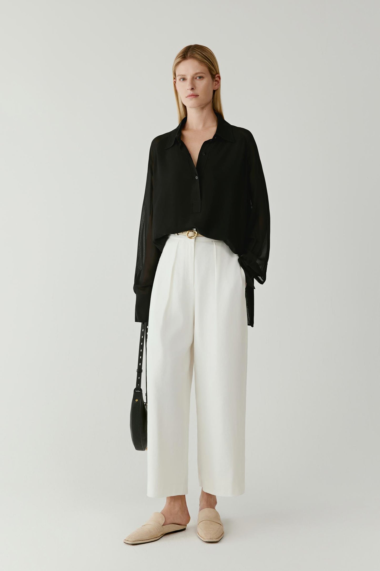 Pantalon large en lin mélangé