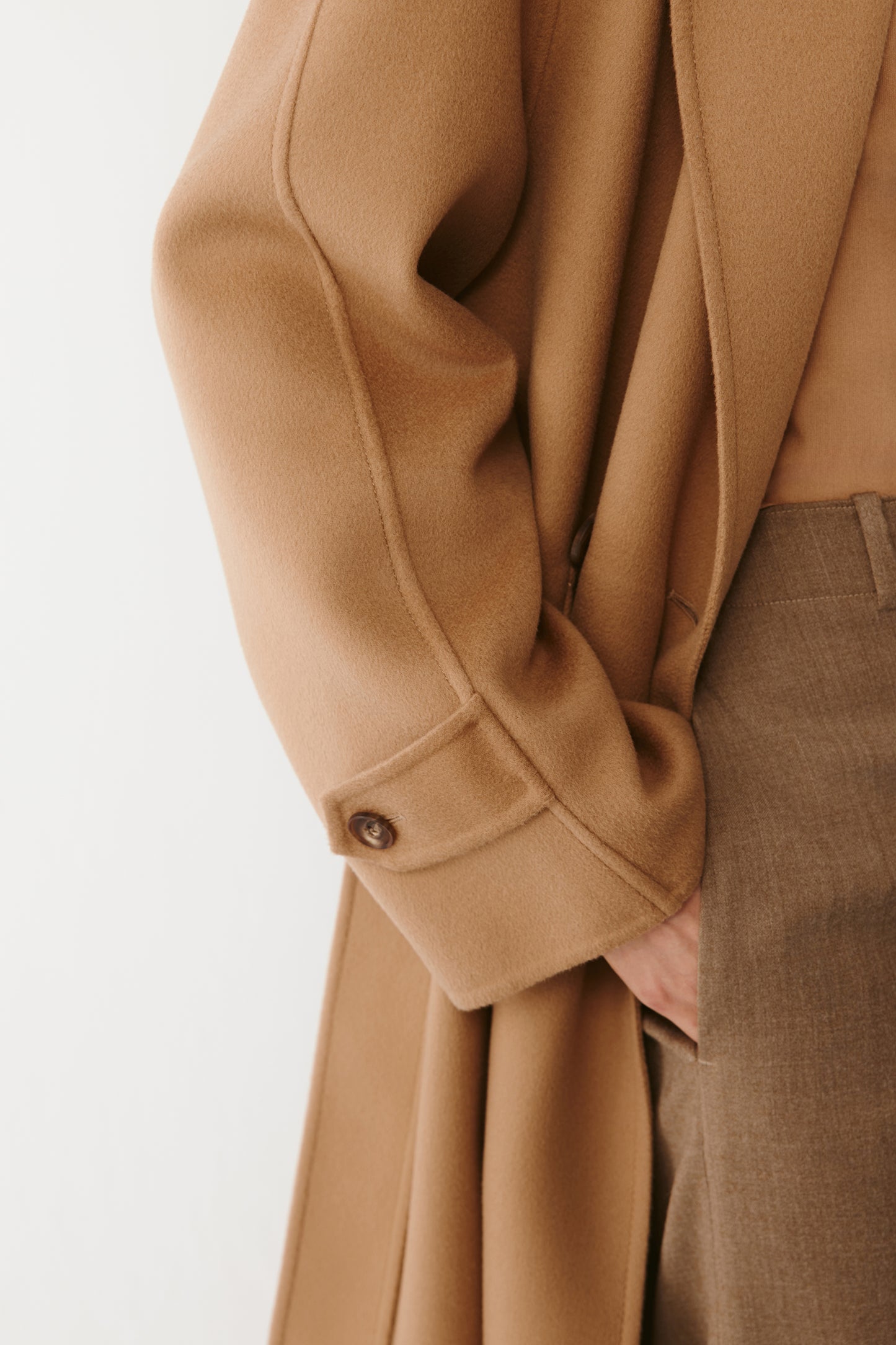 Close-up of the sleeve finish, showing the soft surface of the cashmere blend.