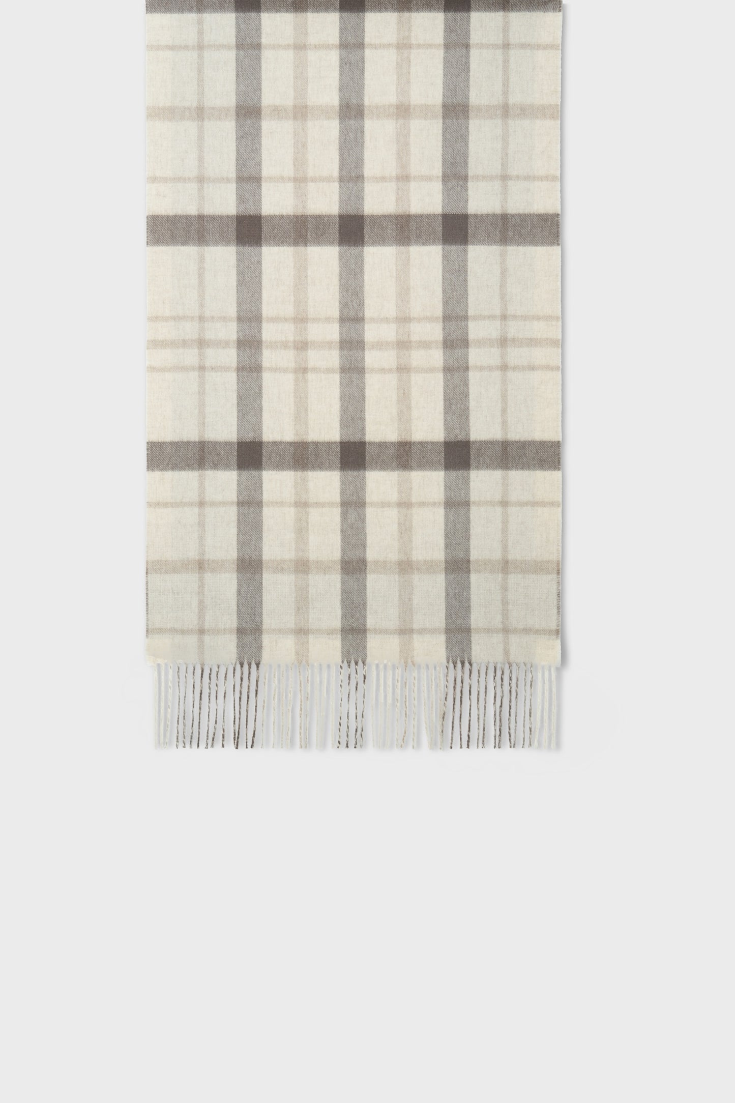 Plaid scarf with fringe on a white background
