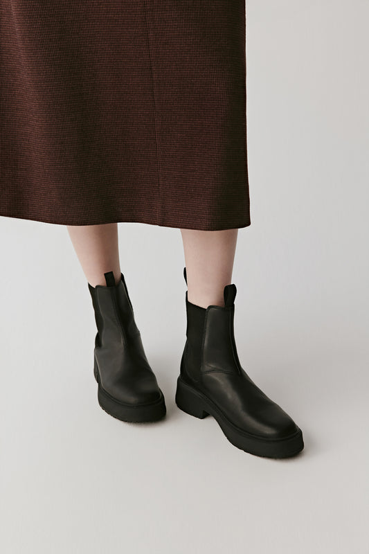 Calf Leather Knit Ankle Boots