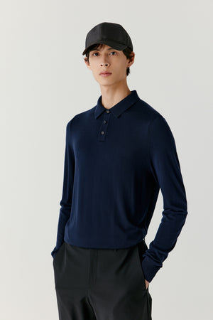 A mid-length shot captures the collar line and the neat, fine texture of the fabric.