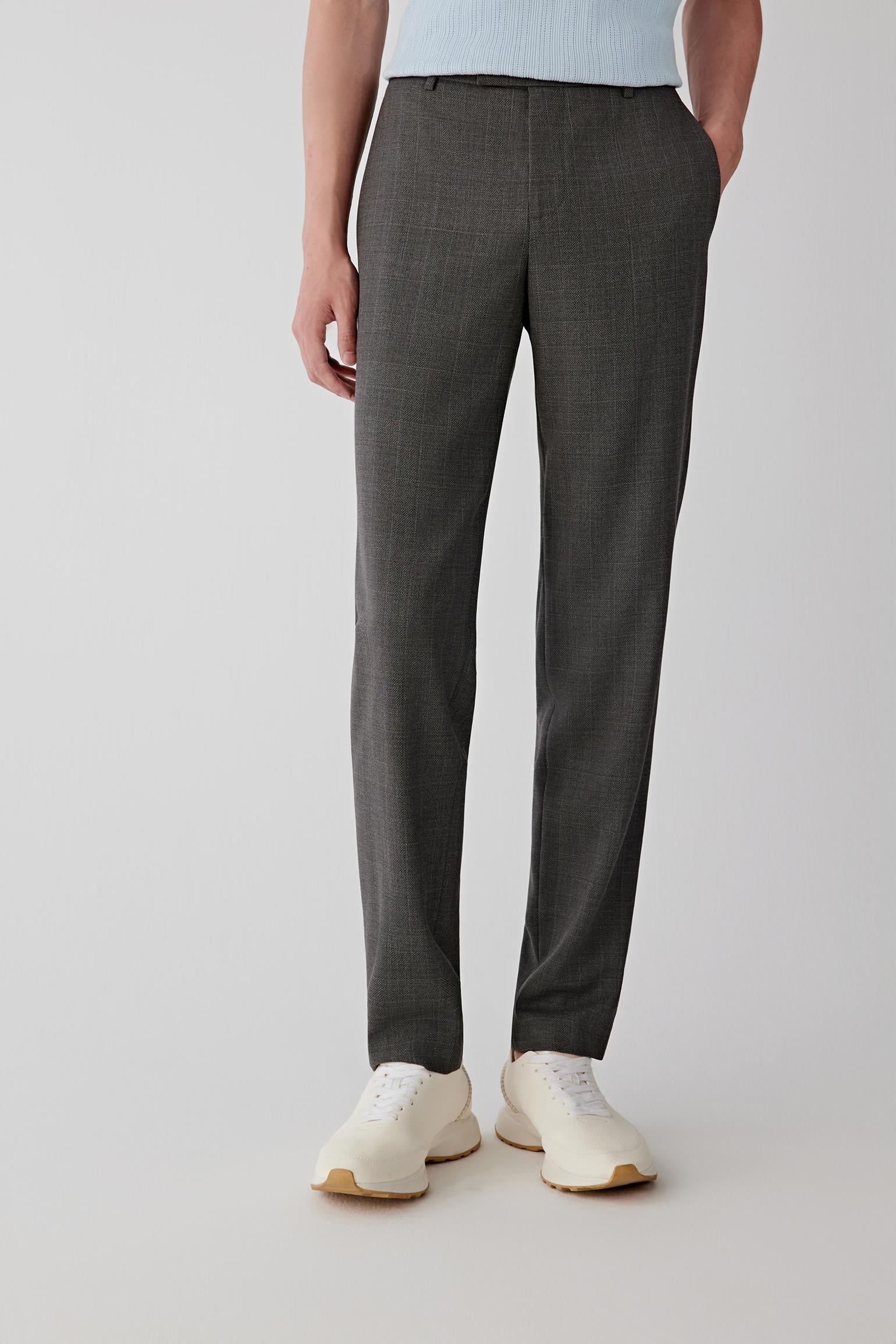 Front view of the trousers highlighting the straight-leg cut and clean waistband.