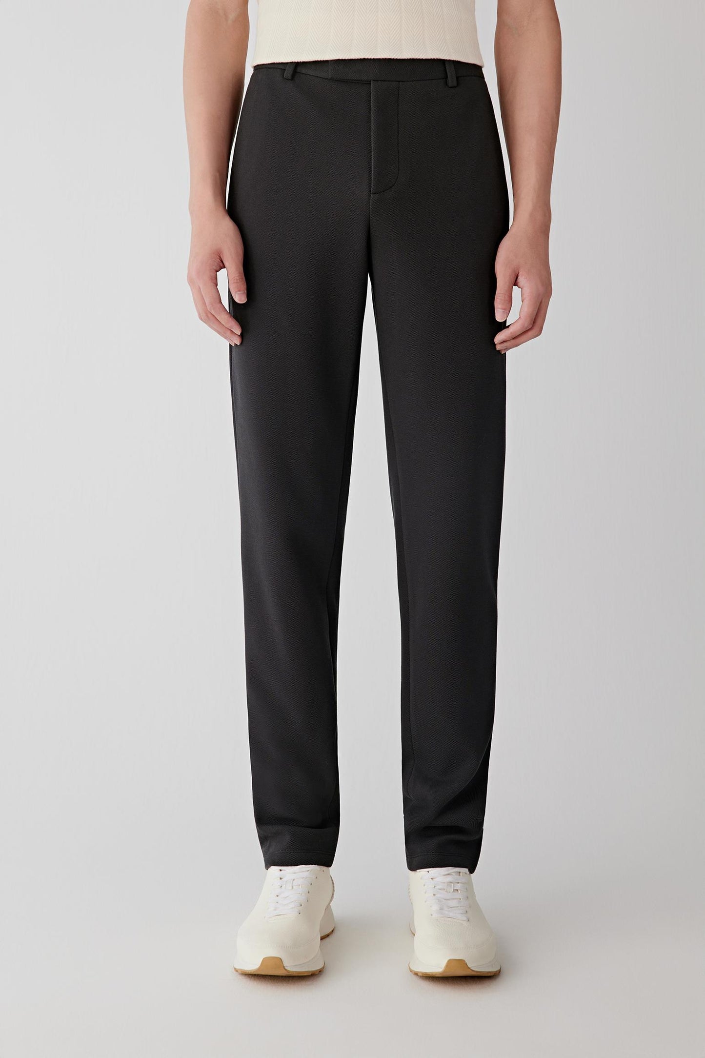 Front view showing the soft drape and fluid movement of the jersey fabric.