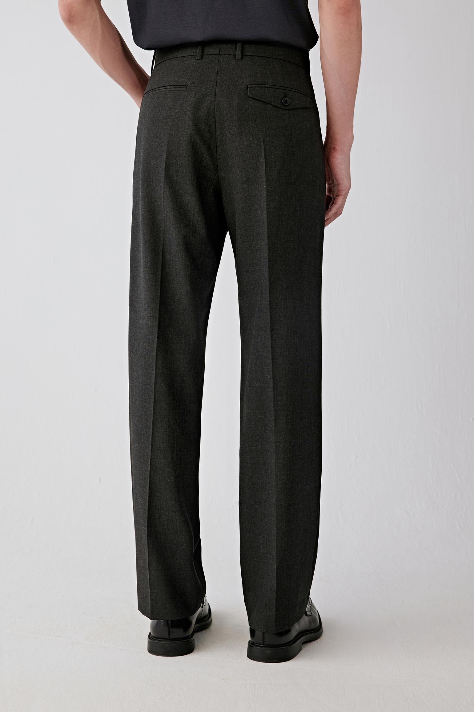 Full-length back view showing the straight silhouette and clean rear construction.