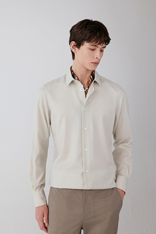 Three-quarter front view highlighting the breathable texture of the wool panama fabric.