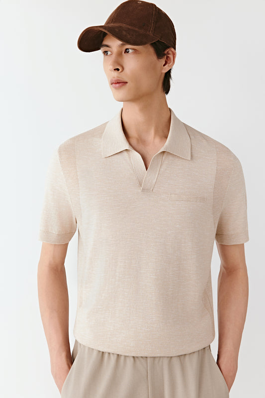 Open-collar Cotton and Silk Knit