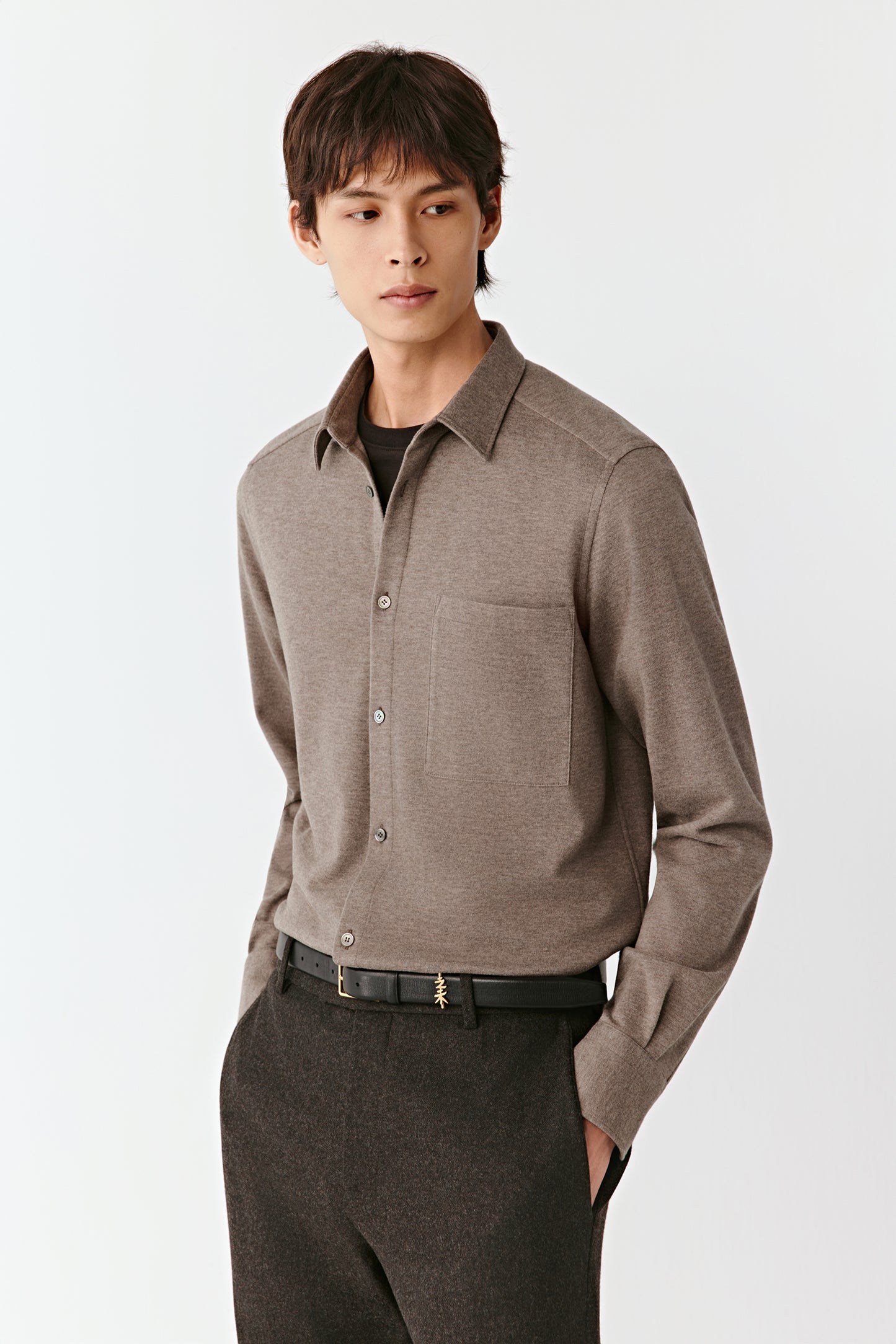 Shirt in Brushed Wool, Cotton and Silk Jersey