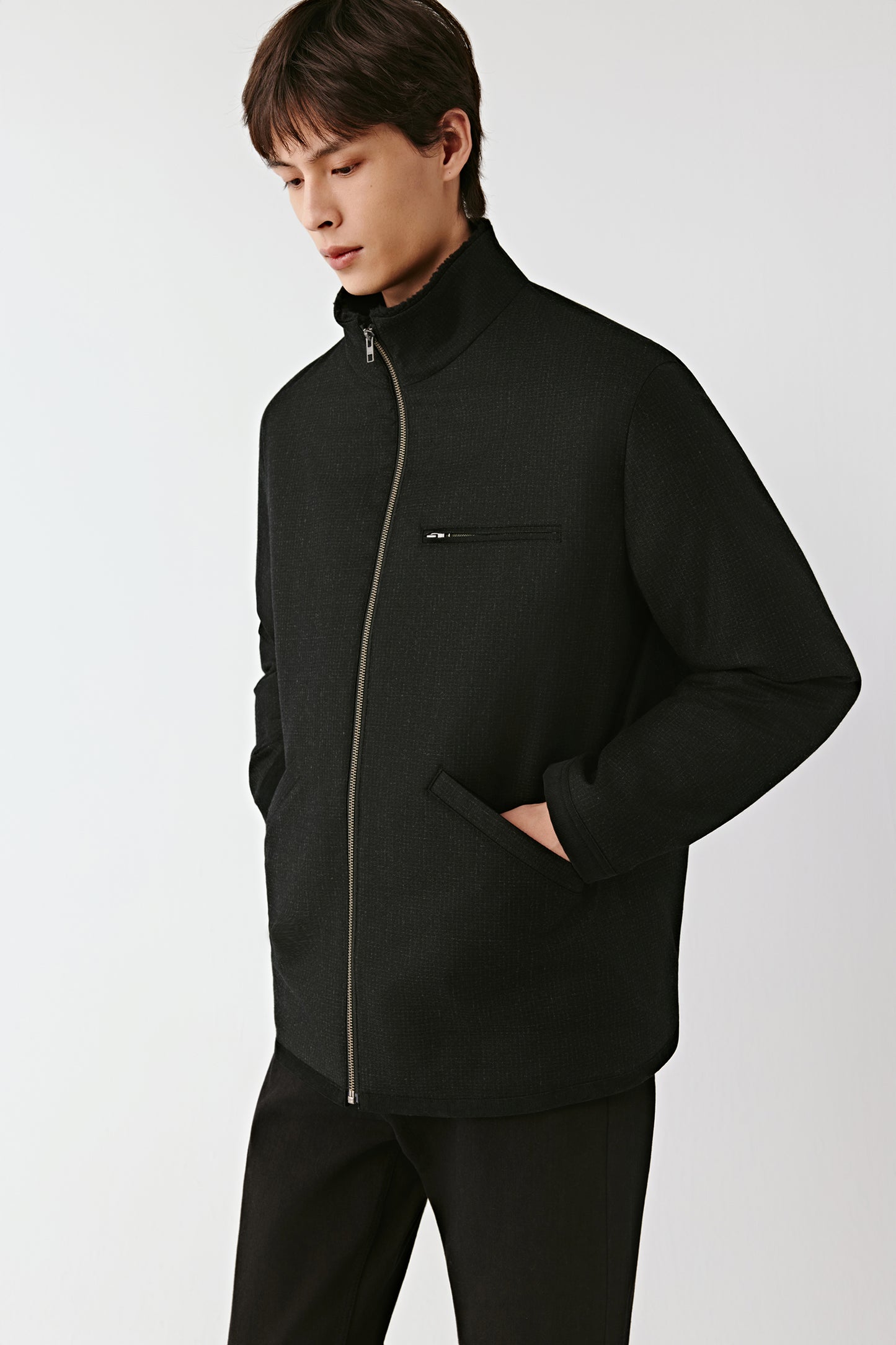 Down Blouson in Wool Flannel