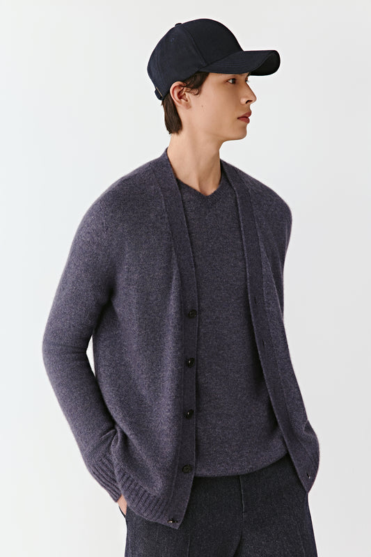 V-neck Cardigan in Cashmere and Silk