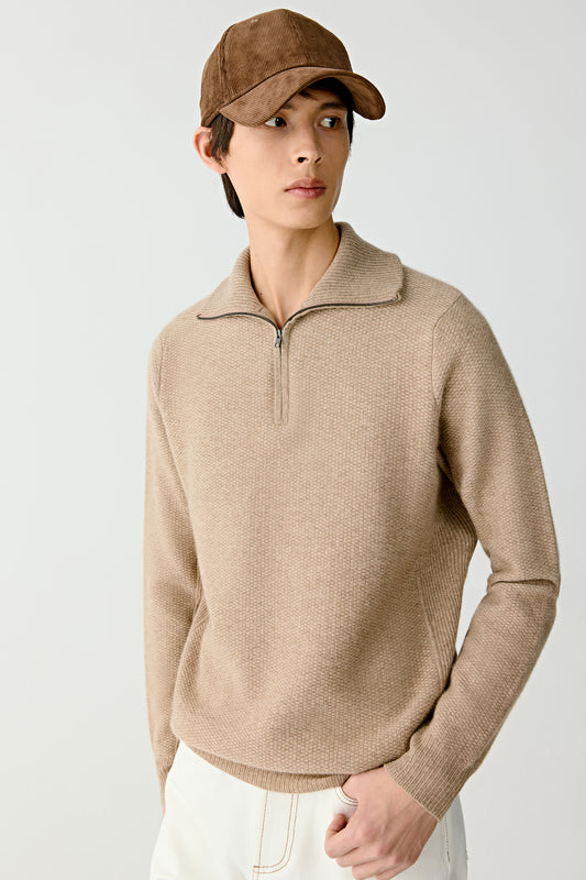 Three-quarter side view of the pullover, showing the soft knit and relaxed cut.