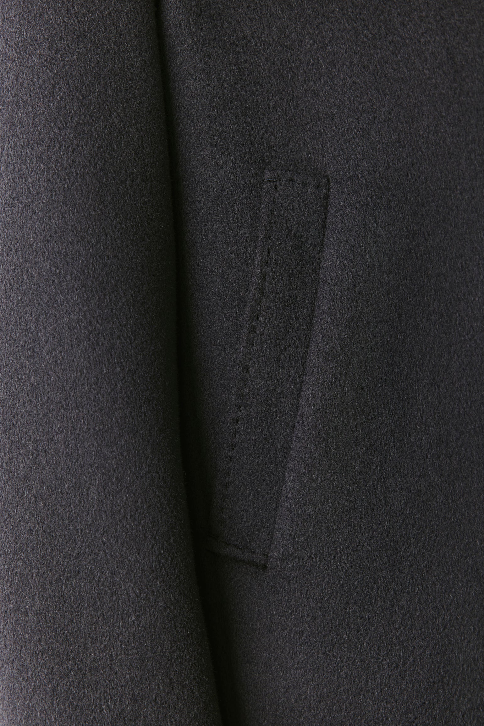Close-up of a dark gray coat with a pocket detail