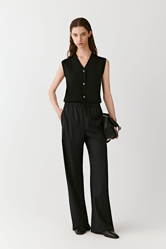 Wide-Leg Trousers in Worsted Wool