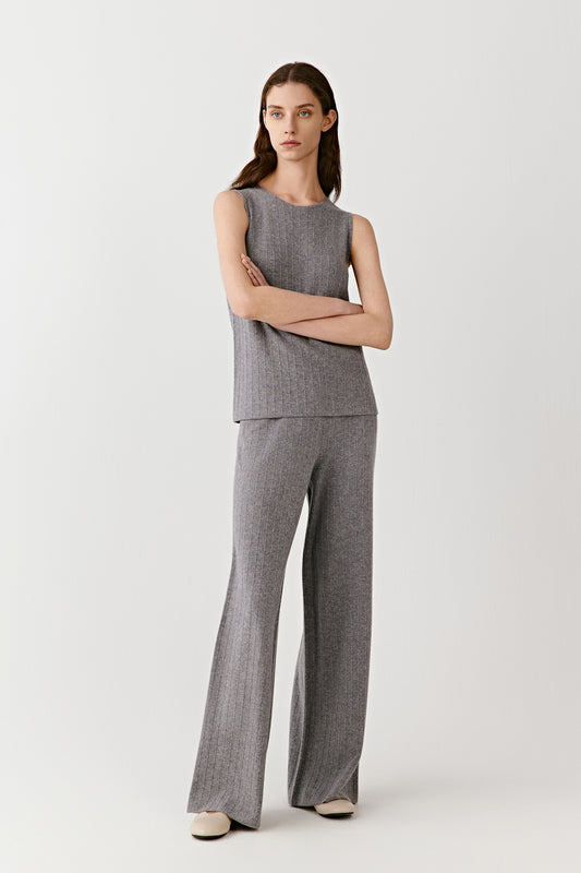 Wide-Leg Trousers in Fine Ribbed Cashmere