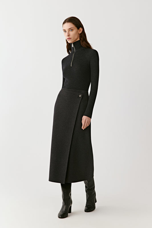 Wrap Skirt in Double-Faced Wool and Cashmere