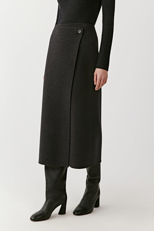 Wrap Skirt in Double-Faced Wool and Cashmere