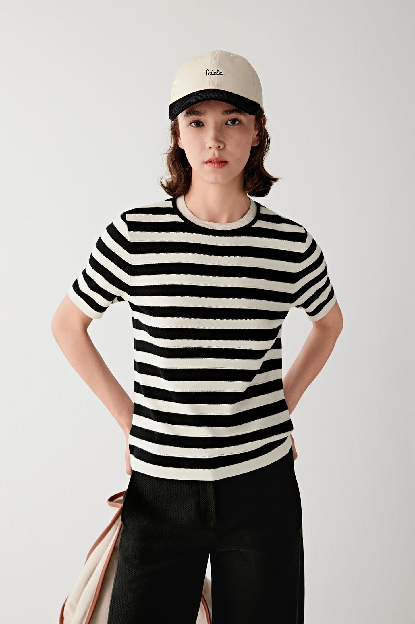 Pull rayé en laine et soie