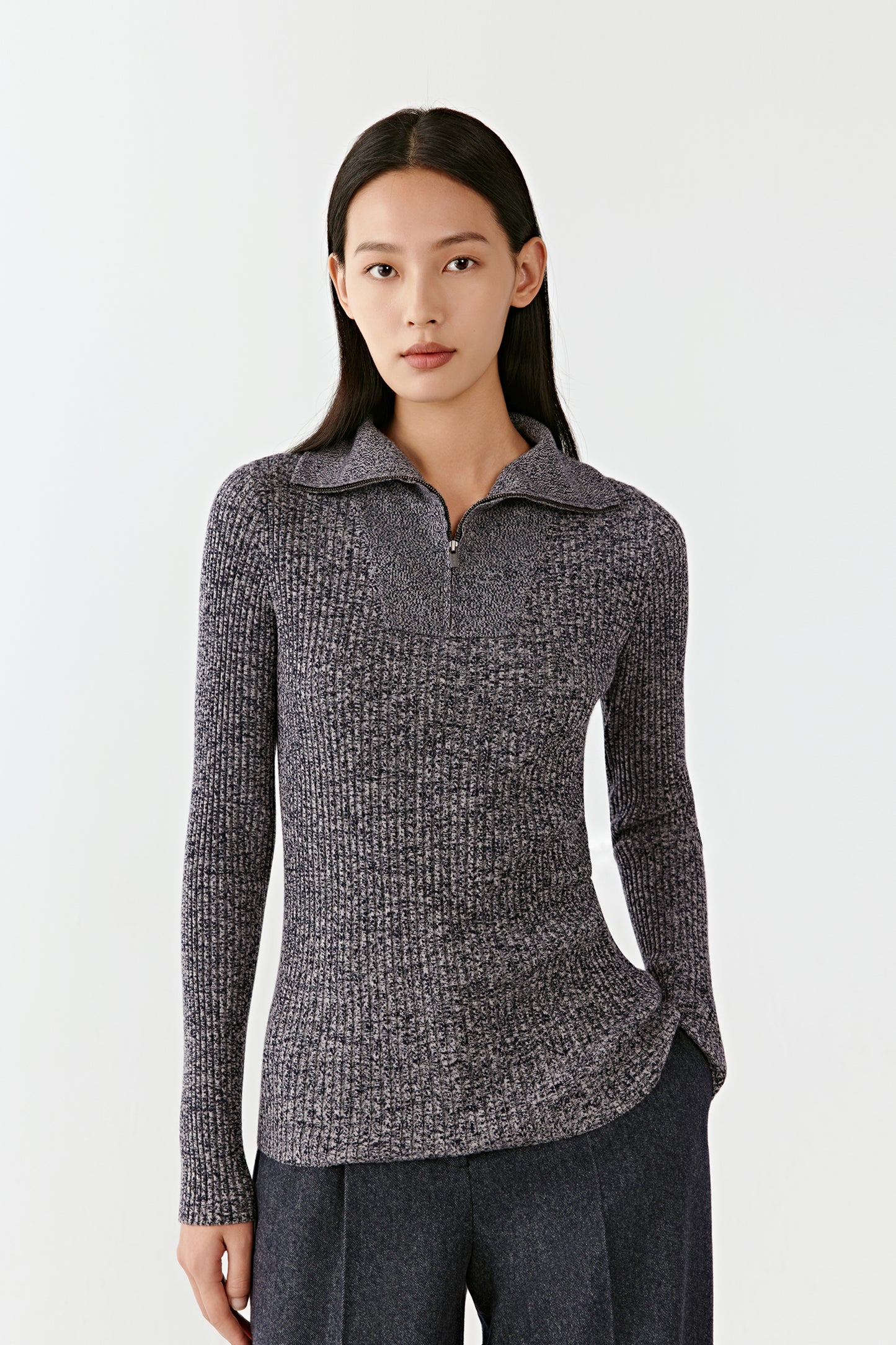 Zipped-collar Pullover in Twisted Wool