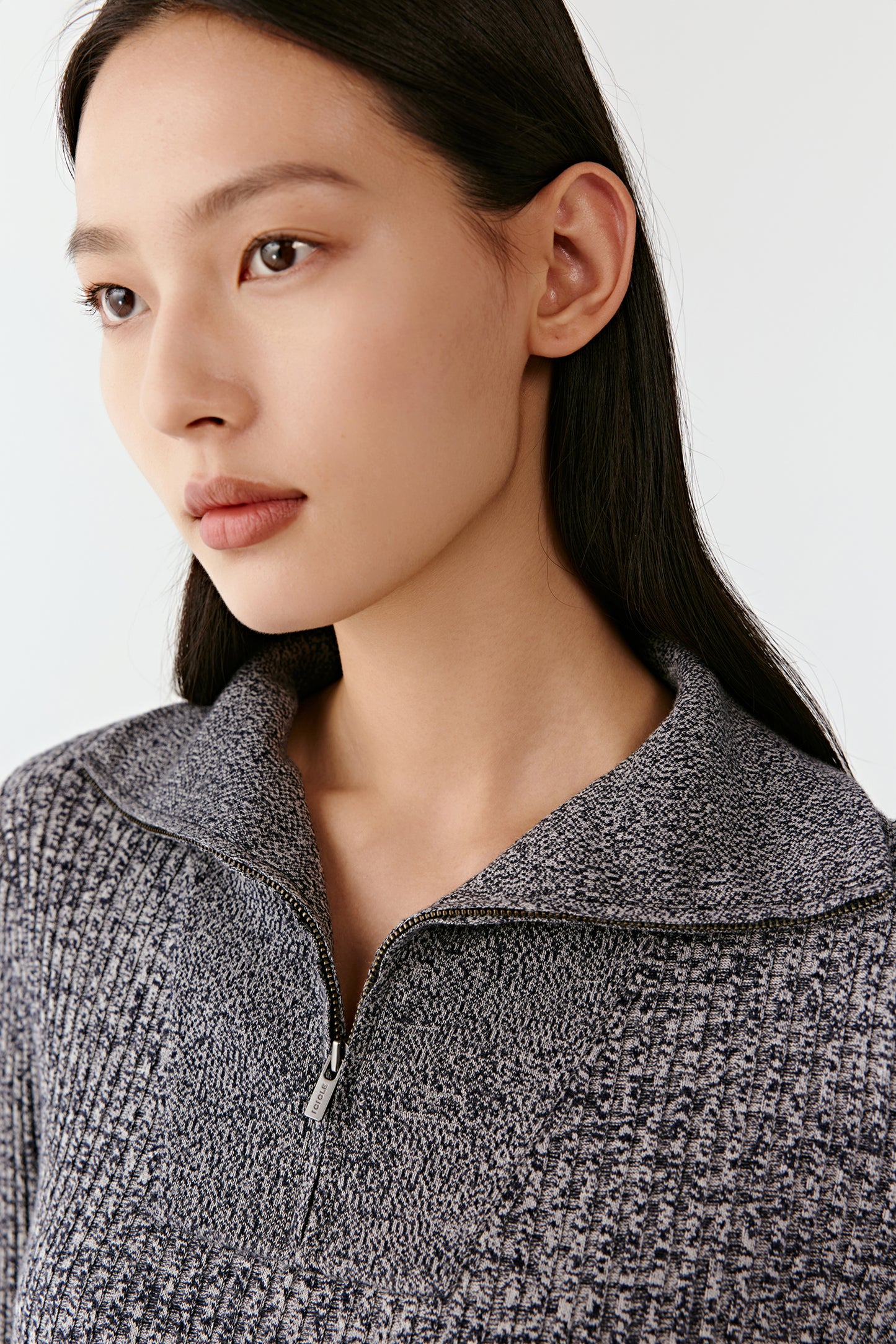 Zipped-collar Pullover in Twisted Wool