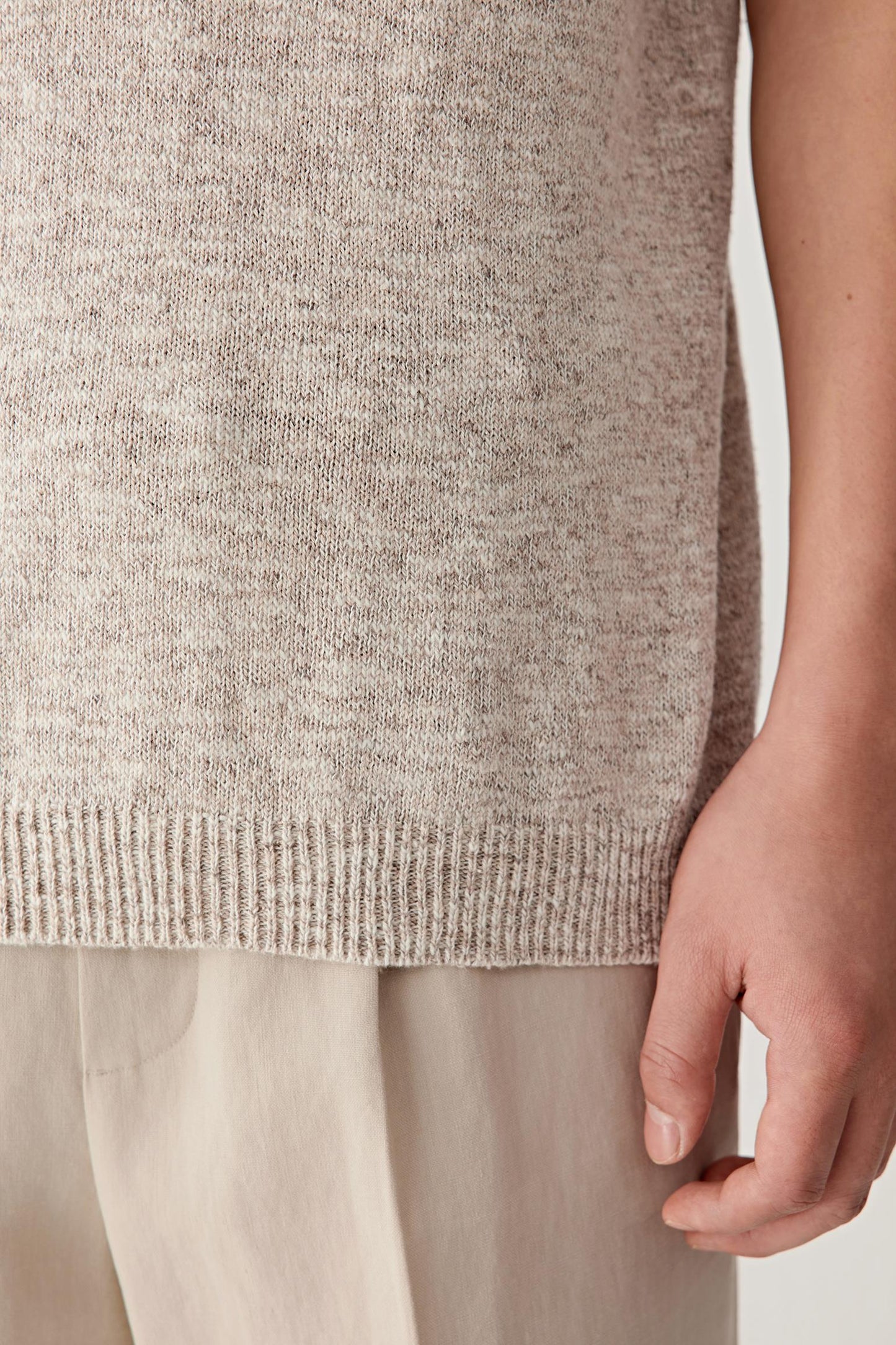 Close-up revealing the irregular slub yarn texture.