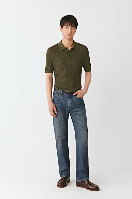 Ribbed Polo Shirt in Merino Wool