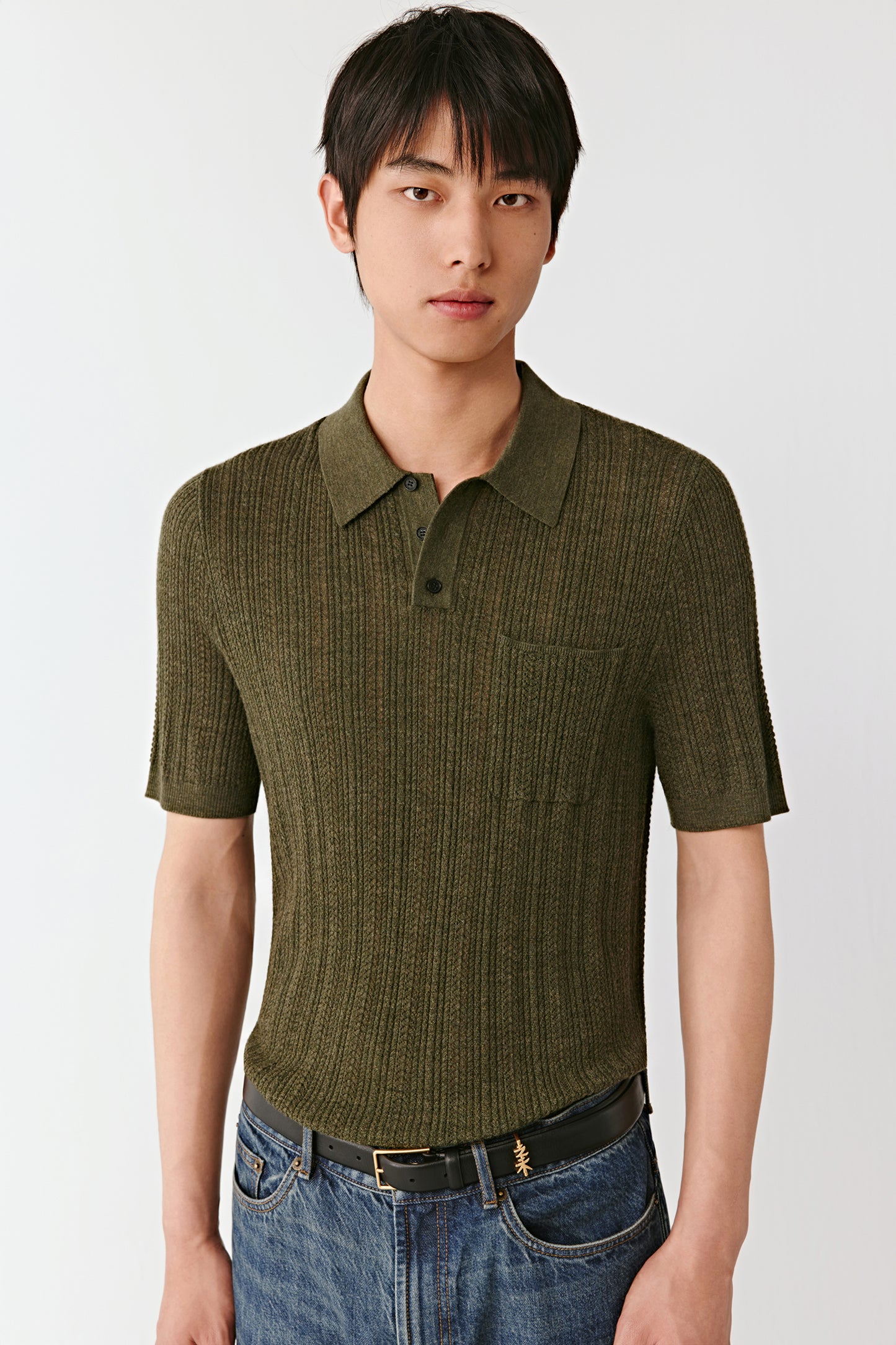 Ribbed Polo Shirt in Merino Wool