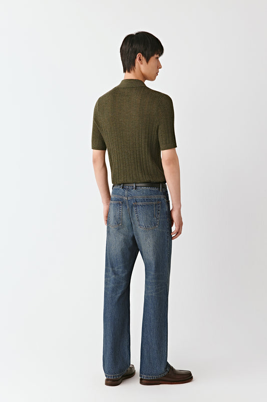 Ribbed Polo Shirt in Merino Wool