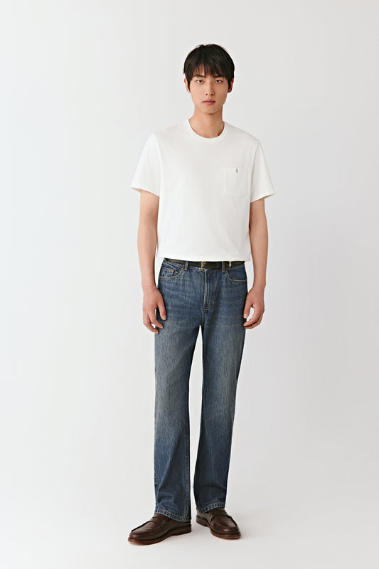 Straight-leg Jeans in Washed Cotton Denim