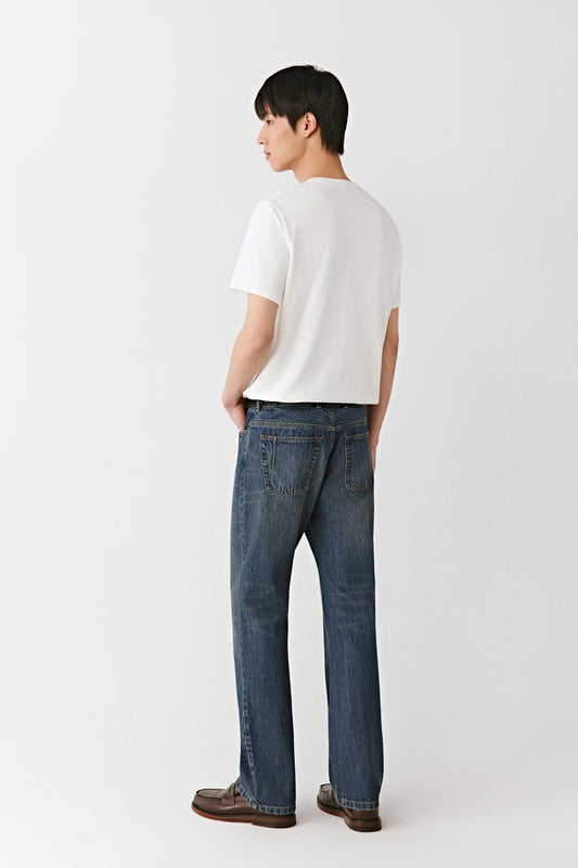 Straight-leg Jeans in Washed Cotton Denim