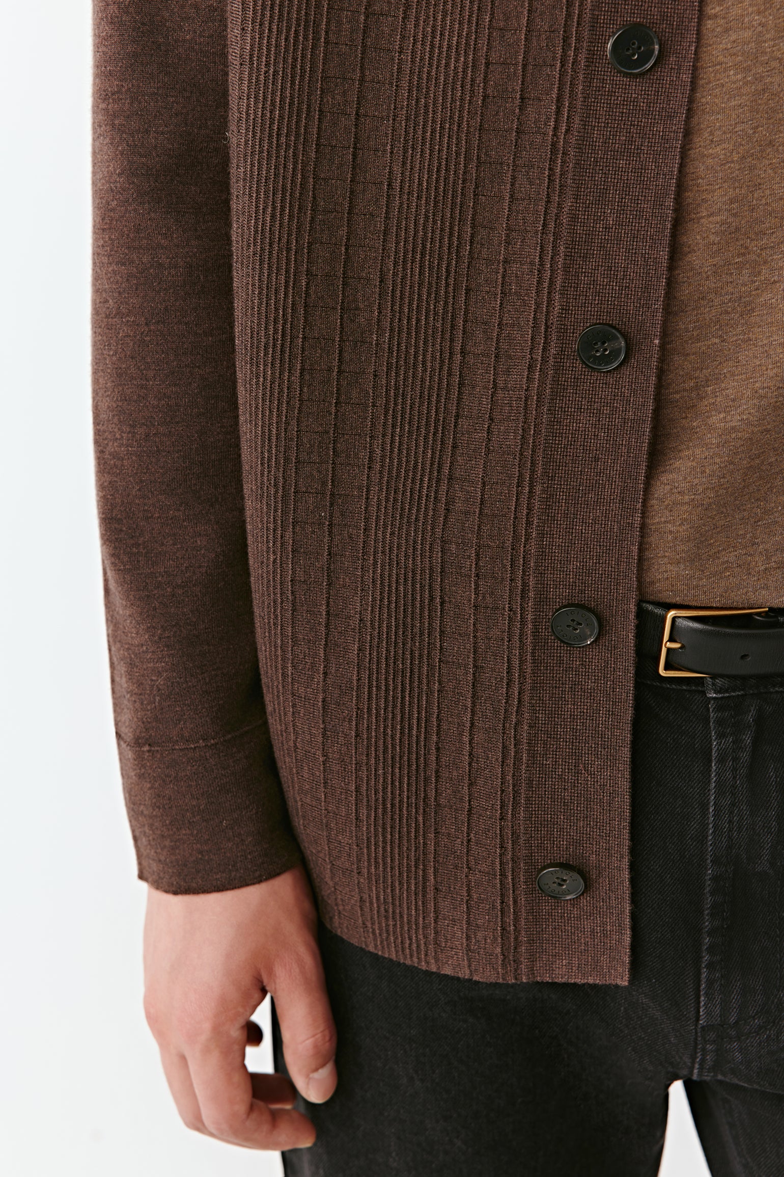 Brown textured jacket with buttons on a white background