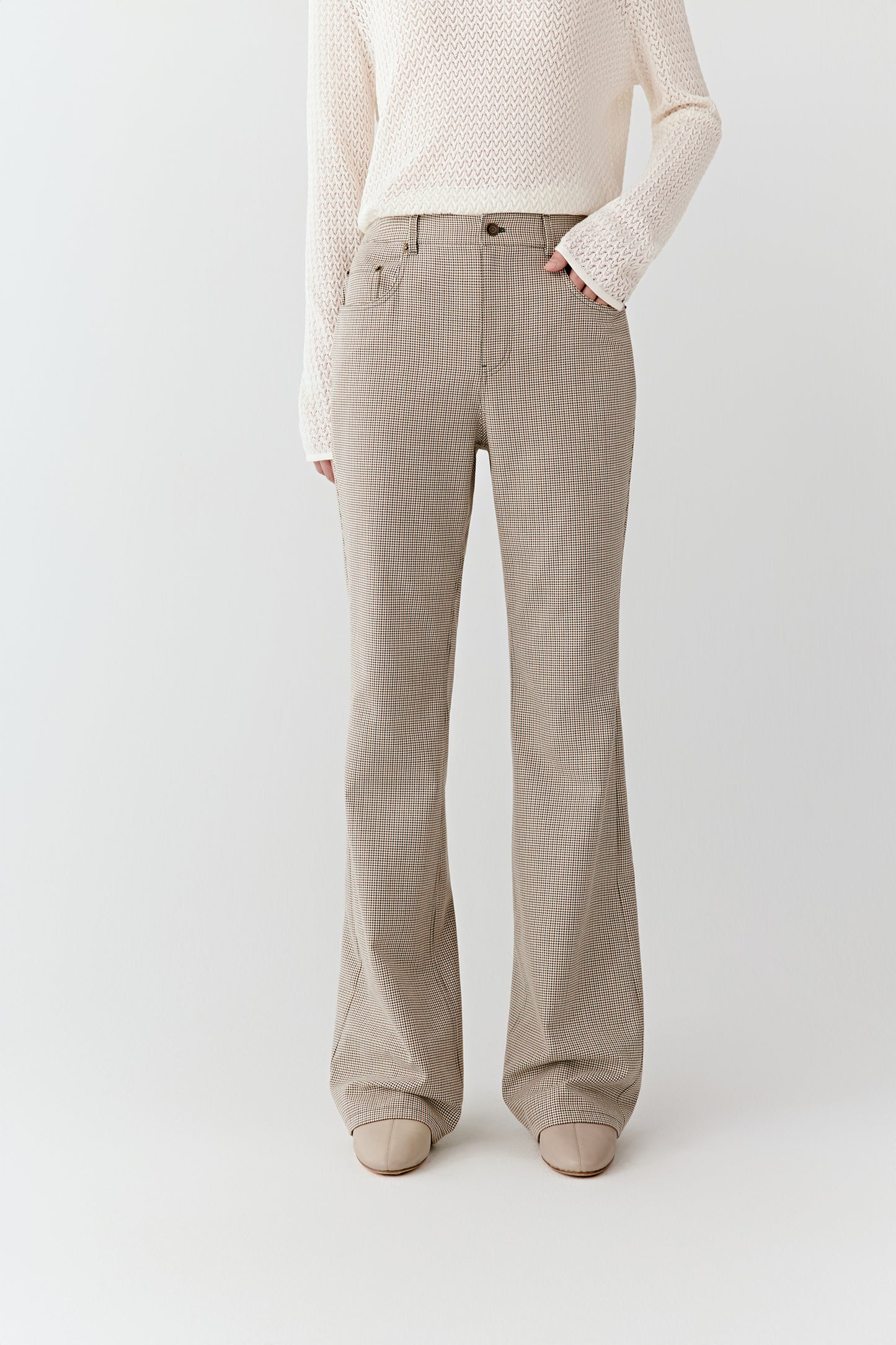 Pantalon évasé en coton et laine