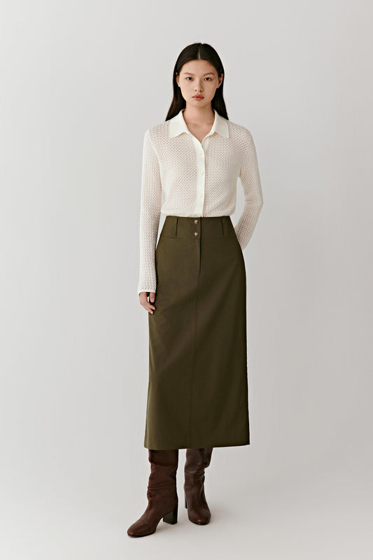 Jupe midi en laine et soie DEW