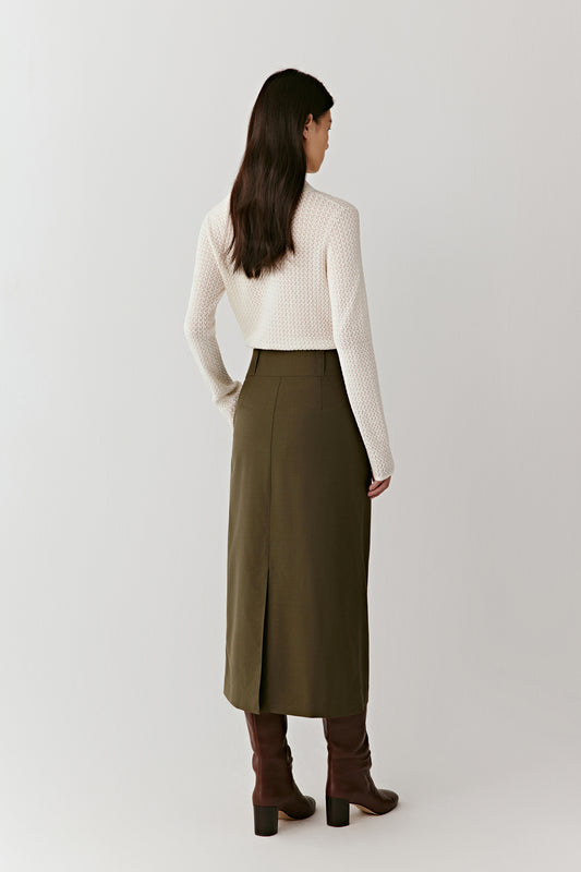 Jupe midi en laine et soie DEW
