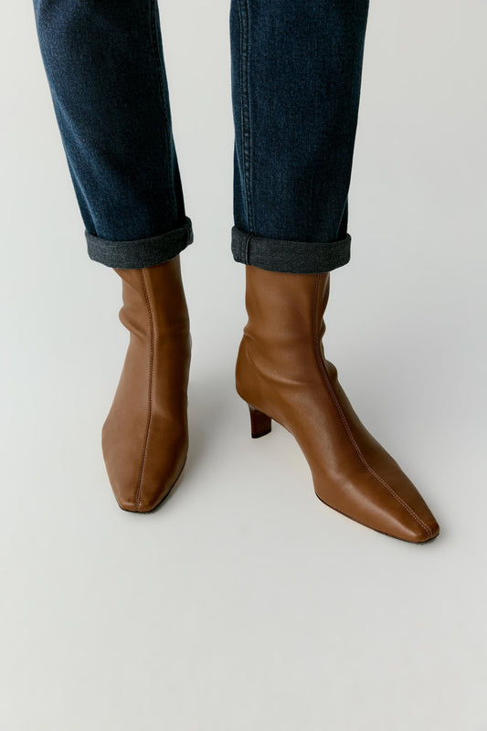 Stretch Leather Ankle Boots