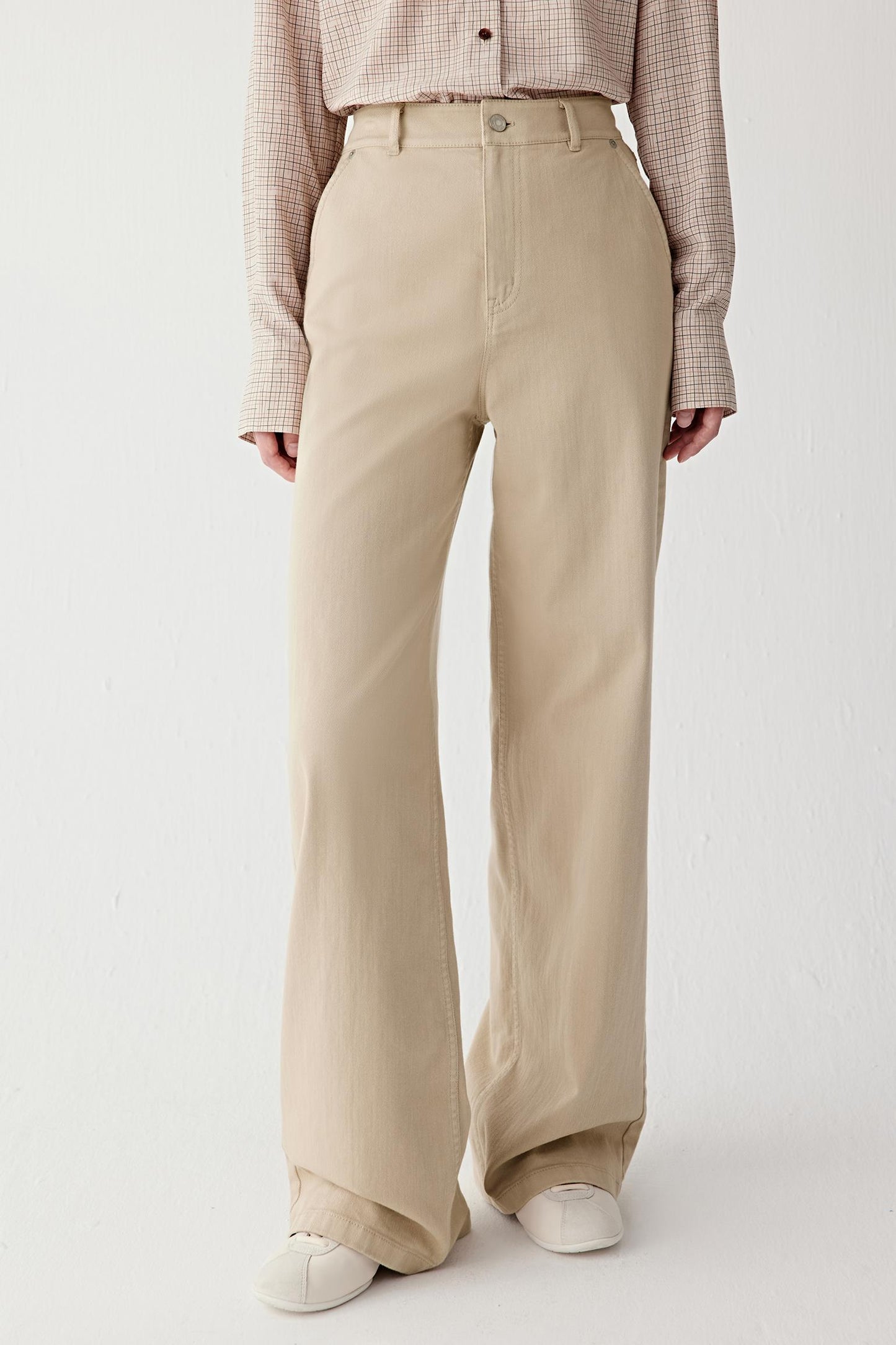 Pantalon large en denim de coton stretch