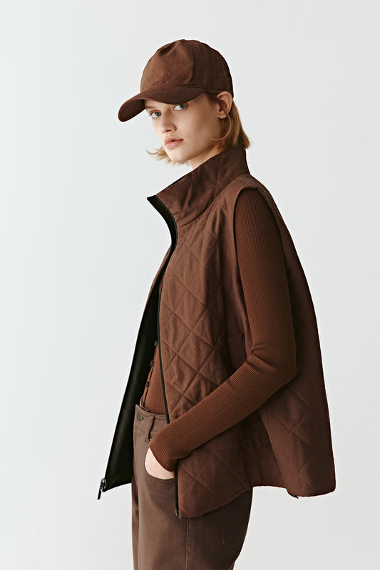 Quilted Sleeveless Jacket in Gambiered Canton Gauze