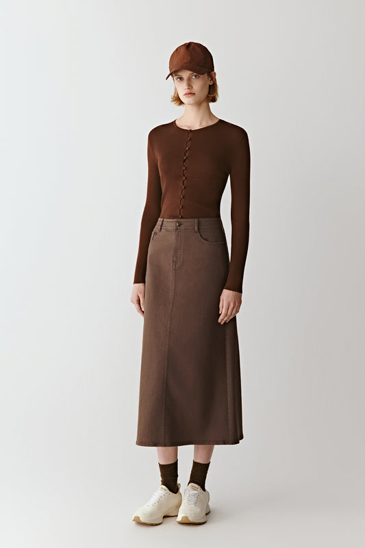 Jupe midi en Earth Denim