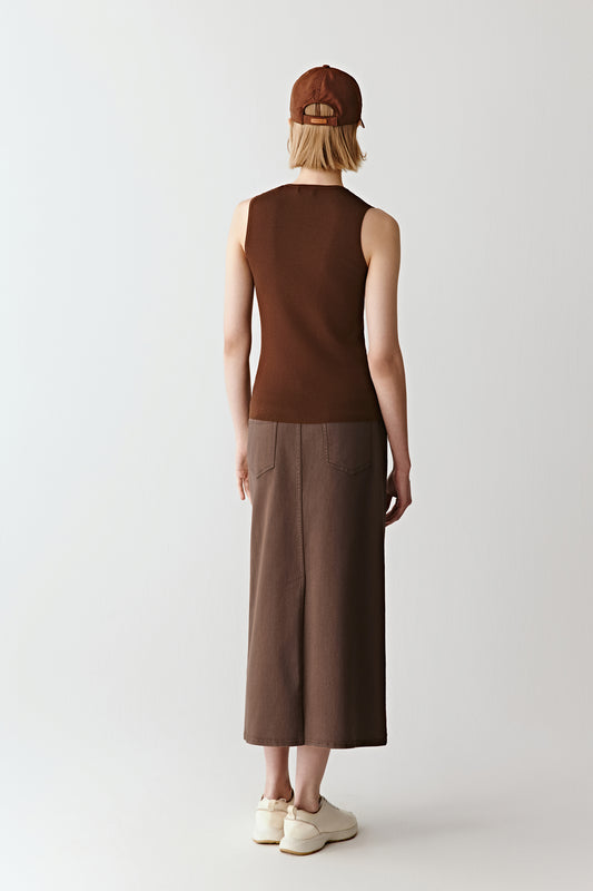 Jupe midi en Earth Denim
