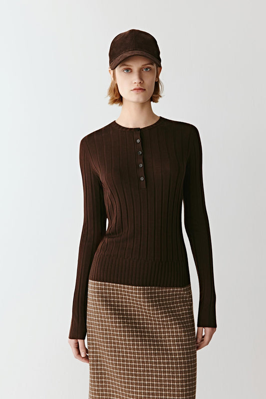 Pull côtelé en laine mérinos