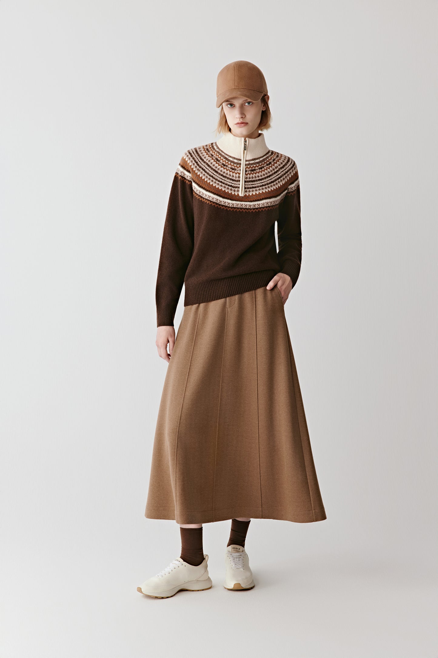 Pull à col zippé en laine de yak sans teinture